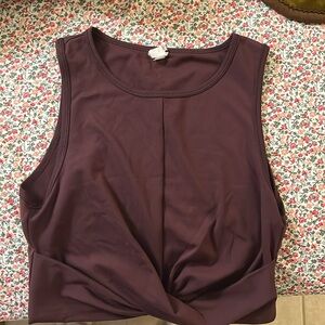 90 degrees by reflex maroon twist tie cropped workout top